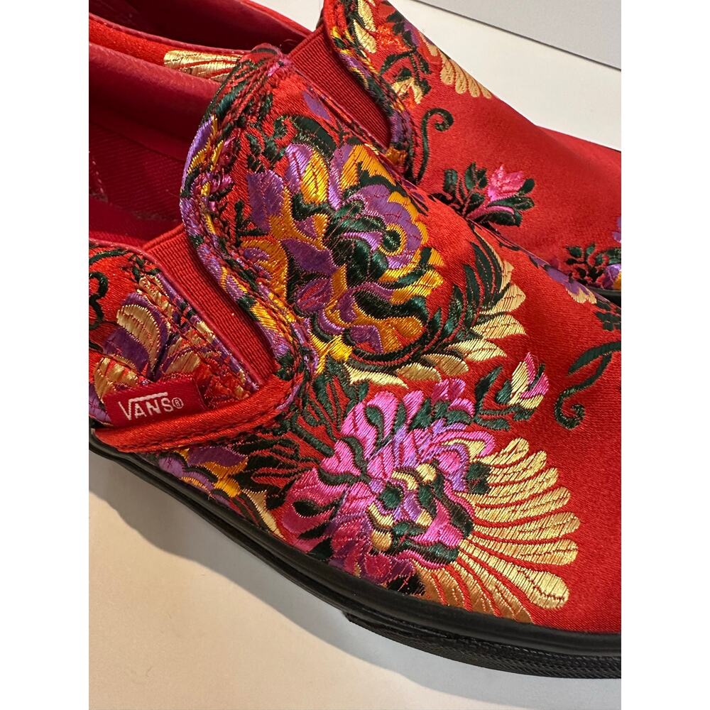 Vans Classic Slip-On Festival Embroidered Satin Sneakers Women’s 9 Red NWOB - Picture 9 of 10
